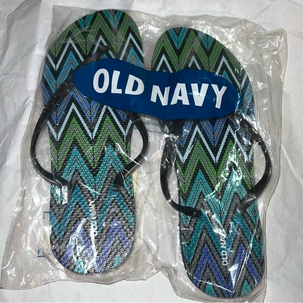 NWT Old Navy Flip Flops Zig Zag Chevron Black Glitter Size 9 2015